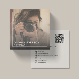 Custom Photo QR Code Social Media Square Business Card