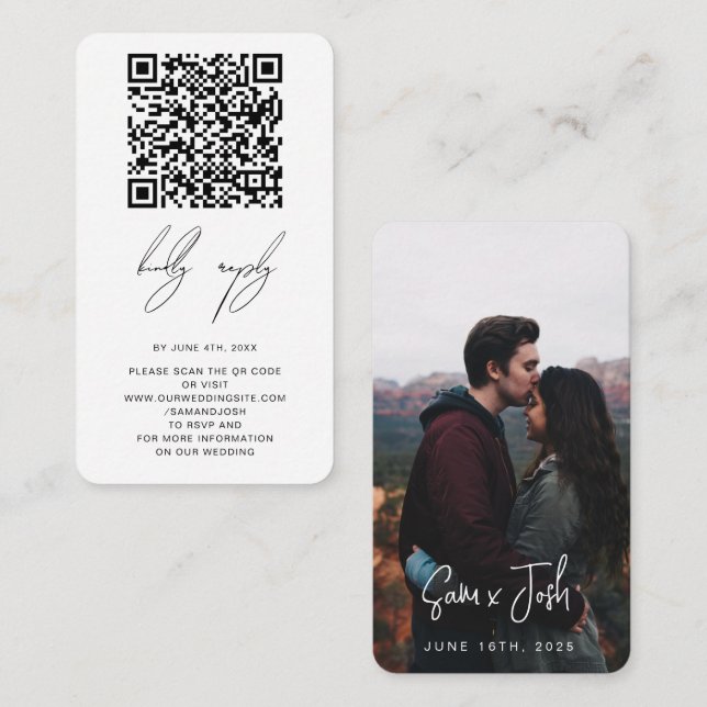 Custom Photo QR Code Wedding Website RSVP Card  (Front/Back)