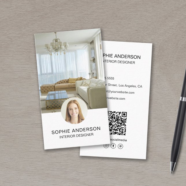 Custom Photo QR Professional Interior Designer Business Card (Custom Photo QR Professional Interior Designer Business Card)