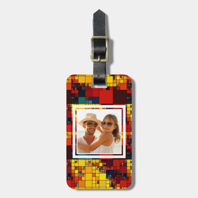Custom Photo rainbow geometric pattern Luggage Tag (Front Vertical)