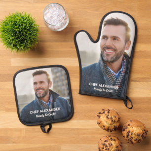 Custom Photo Ready To Cook Personalise Oven Mitt & Pot Holder Set
