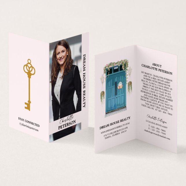 Custom Photo Real Estate Agent Realtor Business Card (Inside and Outside)