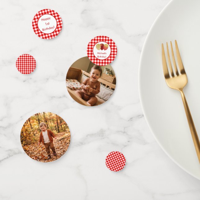 Custom Photo Red Gingham Balloons Birthday Confetti (Group)
