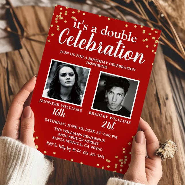 Custom Photo Red Gold Birthday Invitation (Creator Uploaded)