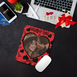 Custom Photo Red Pattern with Personalise names Mouse Pad