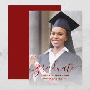 Custom Photo Red Script Graduation Announcement