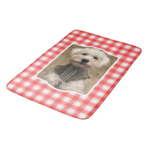 Custom Photo Red & White Country Farmhouse Plaid Bath Mat