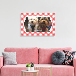 Custom Photo Red & White Country Farmhouse Plaid Canvas Print