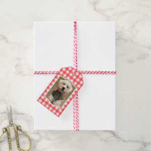 Custom Photo Red & White Country Farmhouse Plaid Gift Tags
