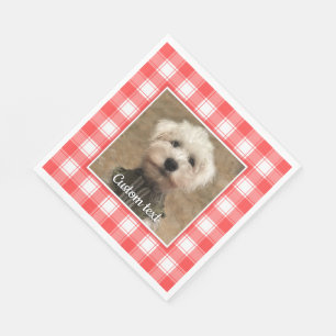 Custom Photo Red & White Country Farmhouse Plaid Napkin