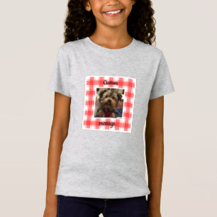 Custom Photo Red & White Country Farmhouse Plaid T-Shirt