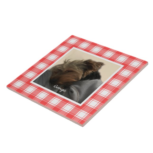 Custom Photo Red & White Country Farmhouse Plaid Tile (Side)