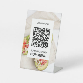 custom Photo Restaurant Scan QR Code Menu  Pedestal Sign