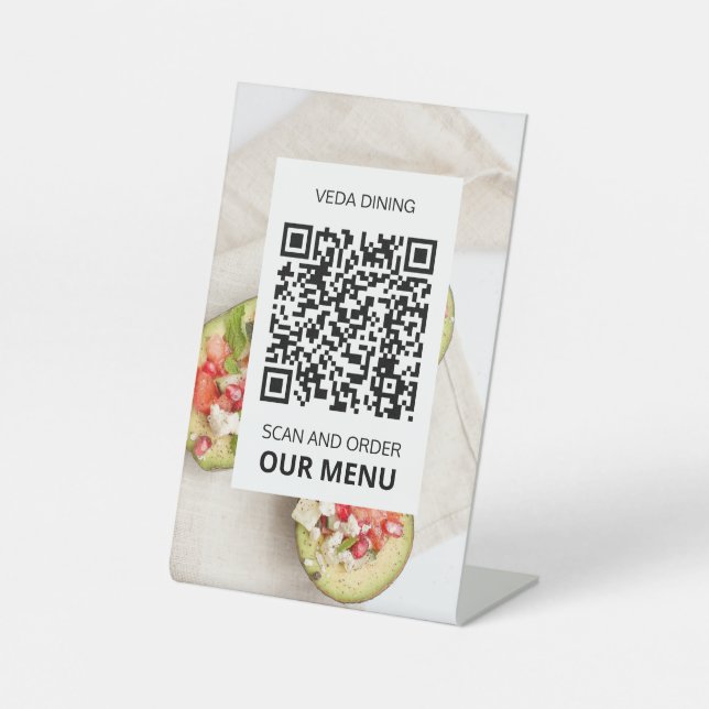 custom Photo Restaurant Scan QR Code Menu  Pedestal Sign (Front)