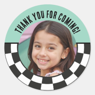 Custom Photo Retro Chequered Thank You Favours Classic Round Sticker