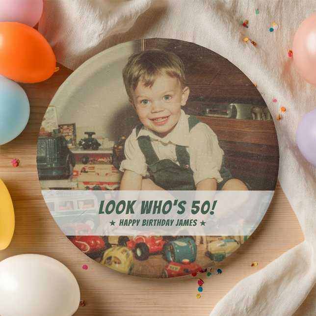 Custom Photo Retro Cool Fun Birthday Party Paper Plate (Creator Uploaded)