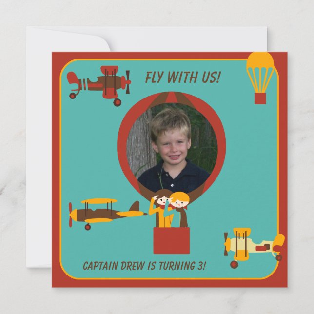 Custom Photo Retro Pilot Birthday Invitation (Front)