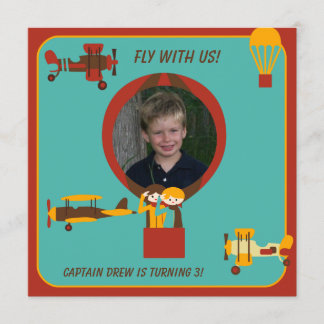 Custom Photo Retro Pilot Birthday Invitation