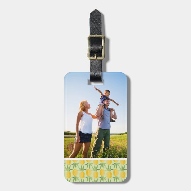 Custom Photo Retro Pineapples Luggage Tag (Front Vertical)
