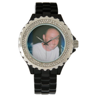 Custom Photo Rhinestone Black Enamel Watch