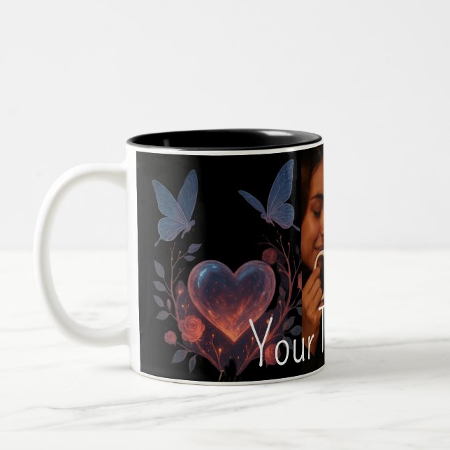 Custom Photo Romantic Coffee Mug Glowing Heart (Left)