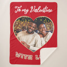 Custom Photo Romantic Heart Valentine’s Day Red Sherpa Blanket