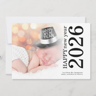 Custom Photo Rotated Text Happy New Year 2026 Holiday Card
