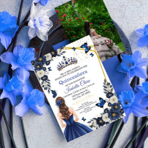 Custom Photo Royal Blue Quinceañera Invite