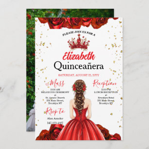 Custom Photo Royal Red Rose Quinceañera Invite
