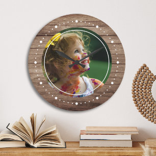 Custom Photo Rustic Country Farmhouse Wood Large Clock
