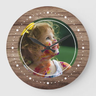 Custom Photo Rustic Country Farmhouse Wood Large Clock