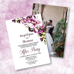 Custom Photo Rustic Pink Floral Wedding Reception Invitation
