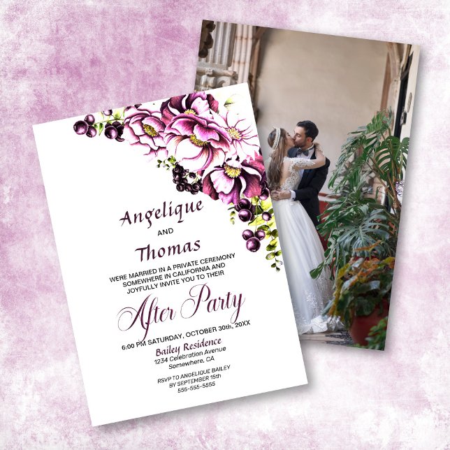 Custom Photo Rustic Pink Floral Wedding Reception Invitation (Creator Uploaded)