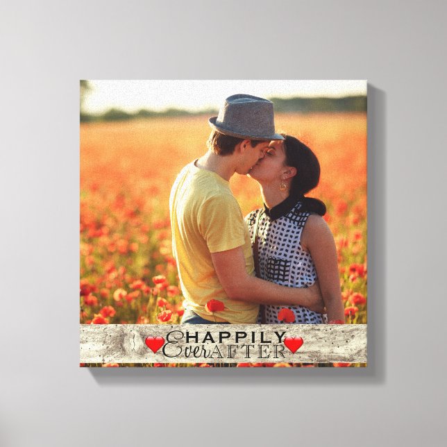 Custom Photo Rustic Wedding Happily Ever After Canvas Print (Front)