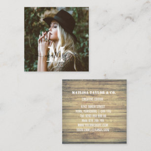 Custom Photo Rustic Wood Monogram Professional Square Business Card