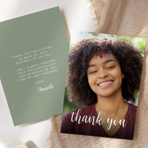 Custom Photo Sage Green 30th Birthday Party Thank You Card