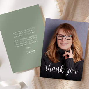 Custom Photo Sage Green 40th Birthday Party Thank You Card
