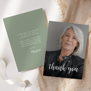 Custom Photo Sage Green 70th Birthday Party Thank You Card