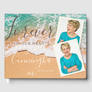 Custom Photo Sandy Ocean Beach Funeral Memorial Guest Book