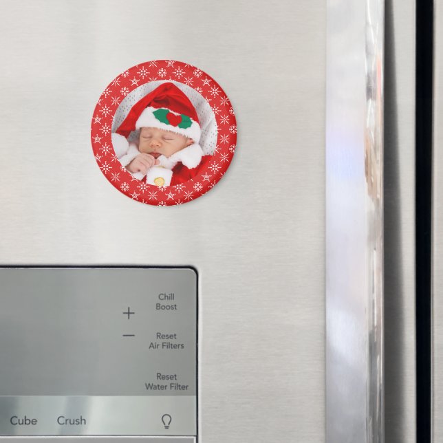 Custom Photo Santa Baby Red Background Snowflakes Magnet (In Situ (Fridge))