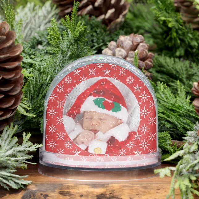 Custom Photo Santa Baby Snowflake Message Red Snowglobe (Winter)