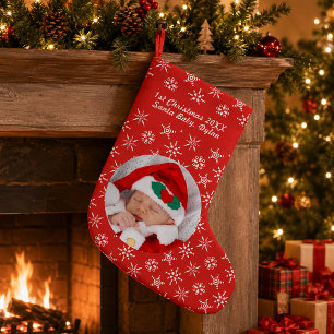 Custom Photo Santa Baby Snowflake & Red Background Small Christmas Stocking