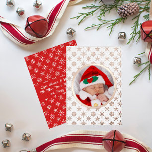 Custom Photo Santa Baby Snowflakes White Red Gold