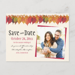  Custom Photo Save The Date Autumn Leaves Lights P Postcard