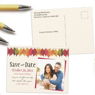Custom Photo Save The Date Autumn Leaves Postcard