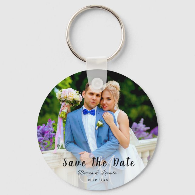 Custom Photo | Save the Date, Hand lettering W/G  Key Ring (Front)