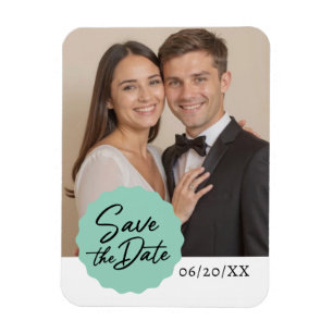 Custom Photo Save The Date Modern Script Emblem Magnet