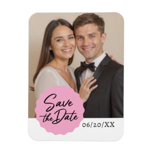 Custom Photo Save The Date Modern Script Emblem Magnet