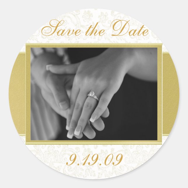 Custom Photo Save the Date Sticker/Seal Classic Round Sticker (Front)