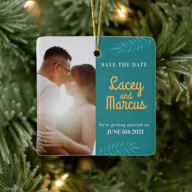 Custom Photo Save The Date Wedding Ceramic Ornament (Tree)